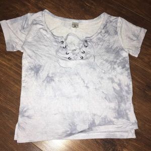 Zumiez Blue tie dye lace up tee